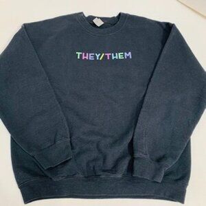 Black Sweatshirt "They/Them" Graphic Unisex Size Large